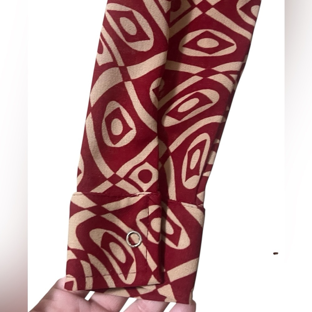 Johnny Was red and tan geometric print long sleeve wrap dress vintage 70s boho - Picture 10 of 15